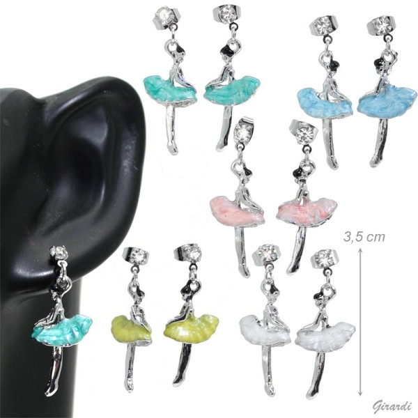 Emaille Ballerina Strass Ohrstecker