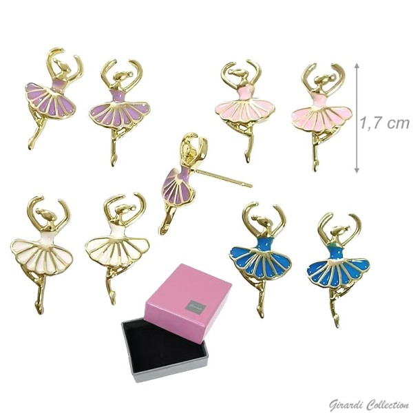 Goldene Ohrstecker mit emailliertem Ballerina-Motiv