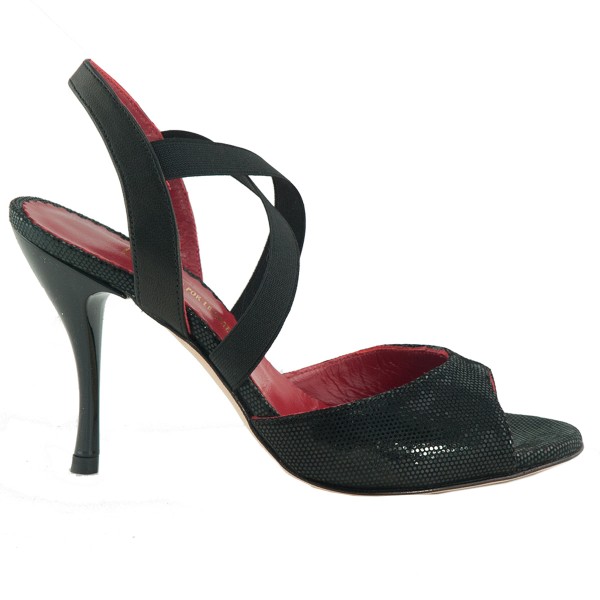 Tangoschuh LA TANA NERO BRILLANTE Ledersohle