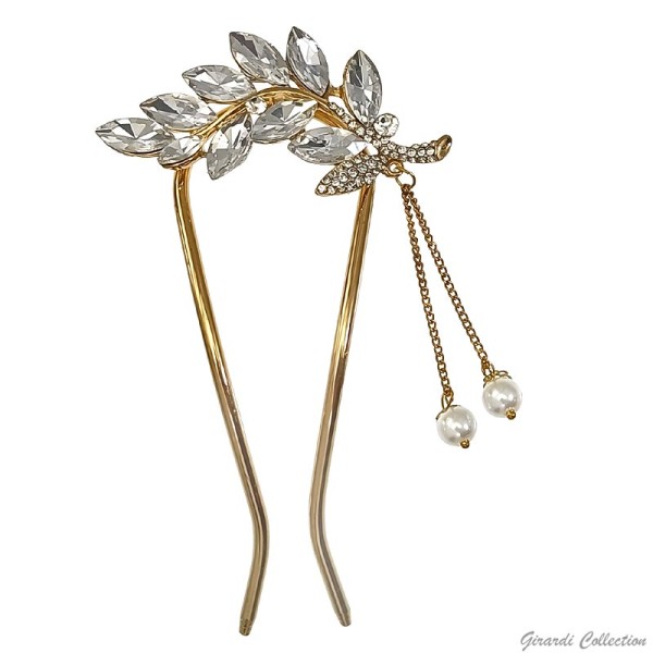 Dicke U-Nadel Kristall / Perlen auf Gold